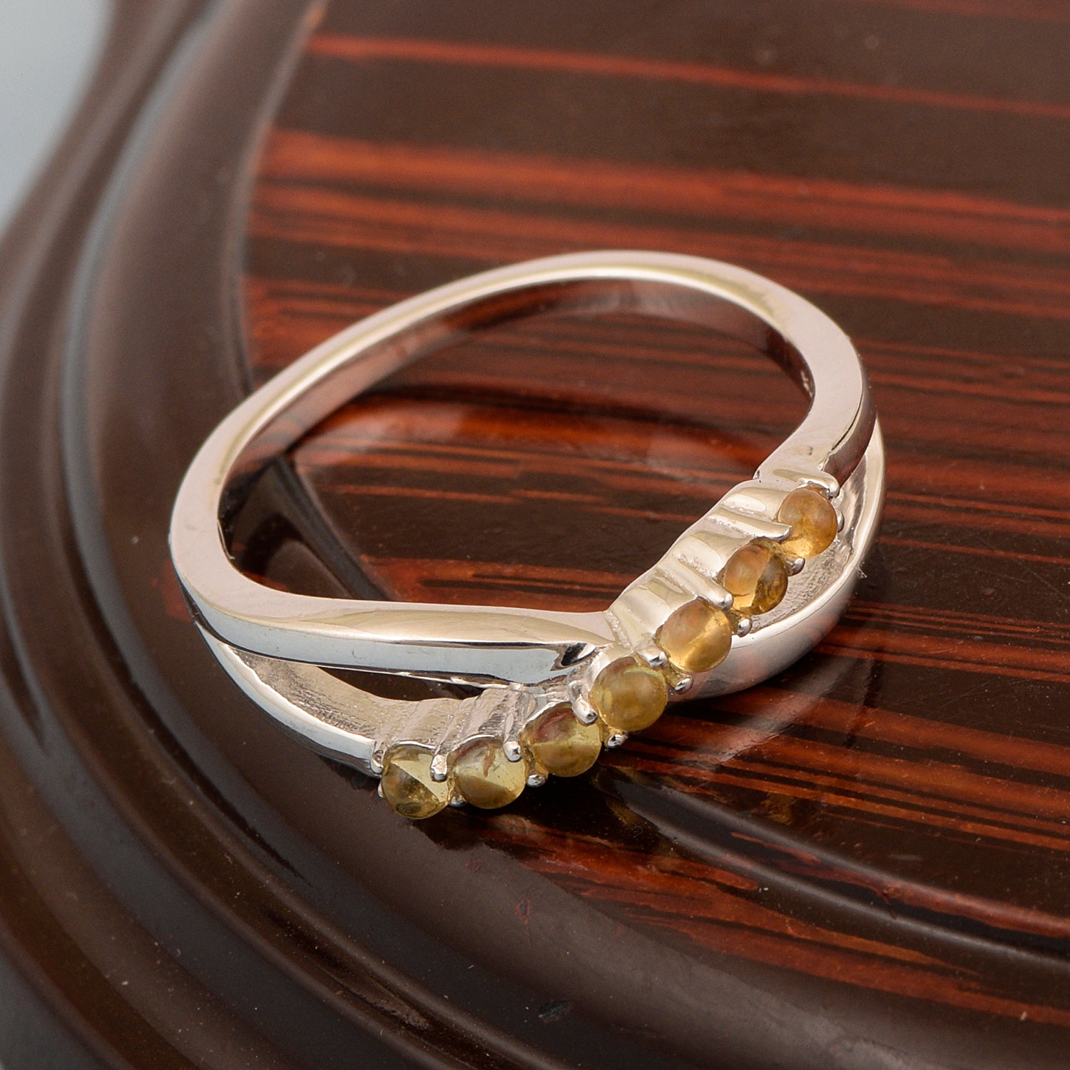 925 Sterling Silver Eternity Round 0.35 Ctw Citrine Women Rings - Kimaya INC