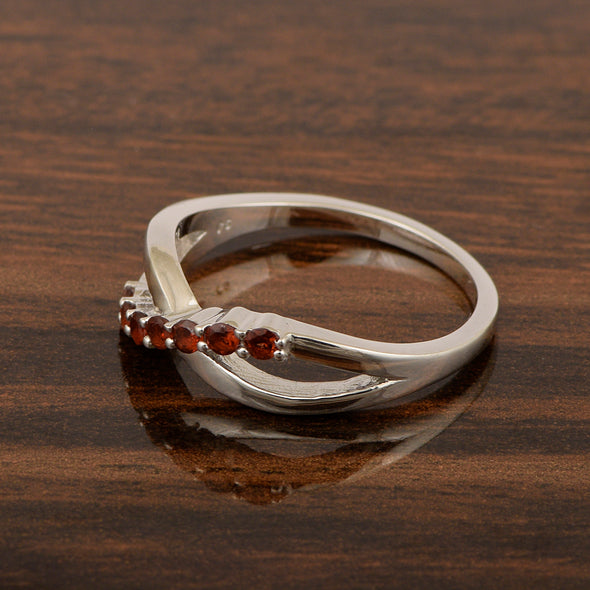925 Sterling Silver Eternity Round 0.35 Ctw Garnet Women Rings - Kimaya INC