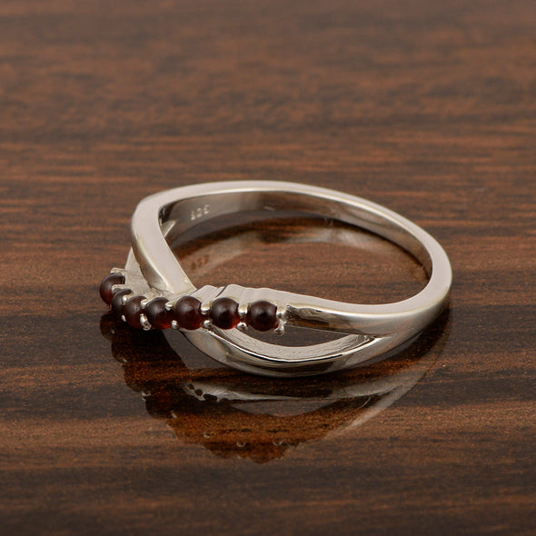 925 Sterling Silver Eternity Round 0.35 Ctw Garnet Women Rings - Kimaya INC