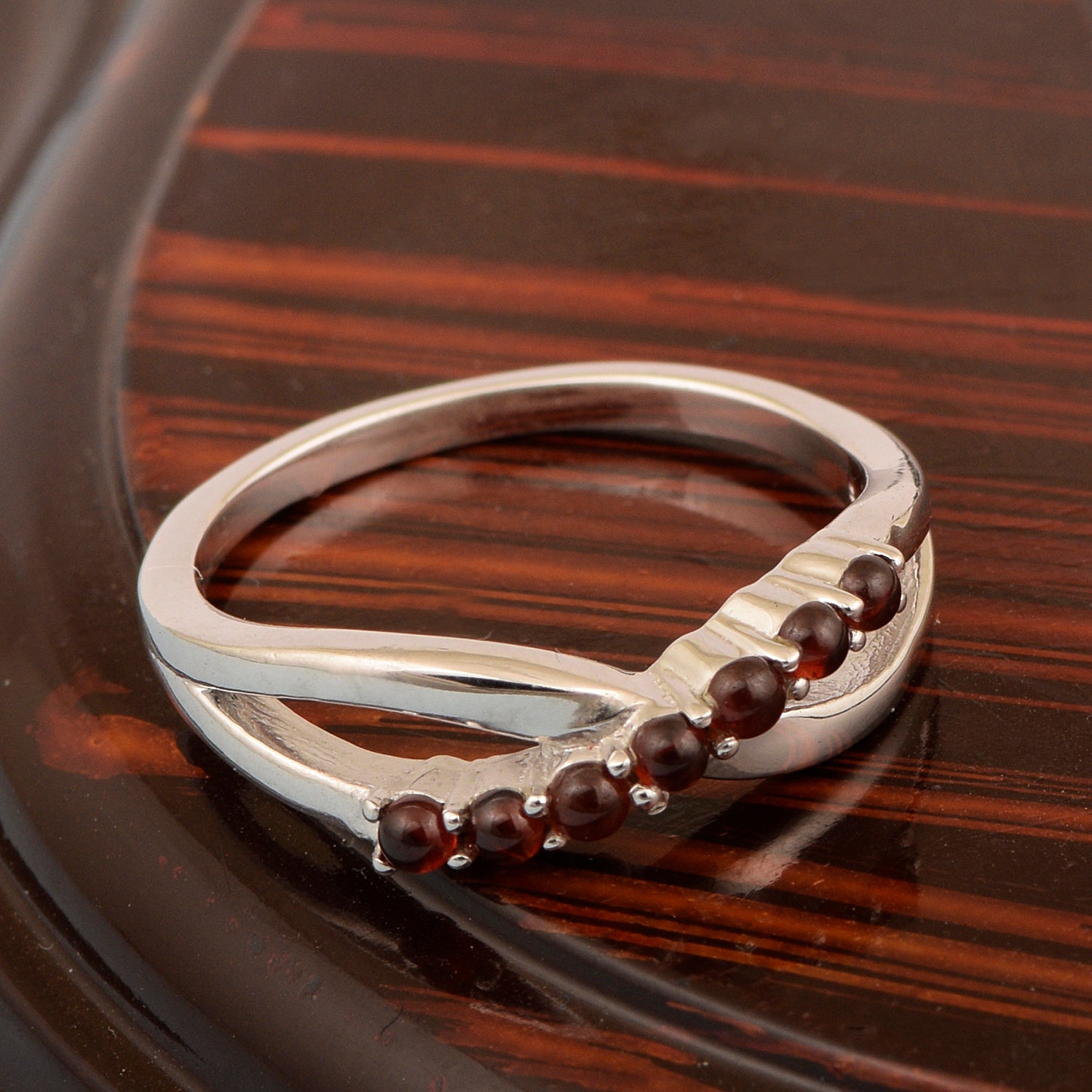 925 Sterling Silver Eternity Round 0.35 Ctw Garnet Women Rings - Kimaya INC