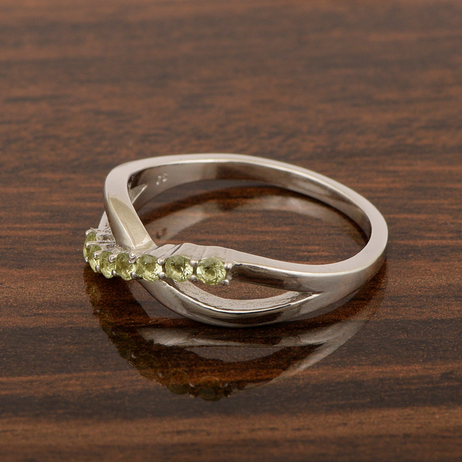 925 Sterling Silver Eternity Round 0.35 Ctw Peridot Women Rings - Kimaya INC
