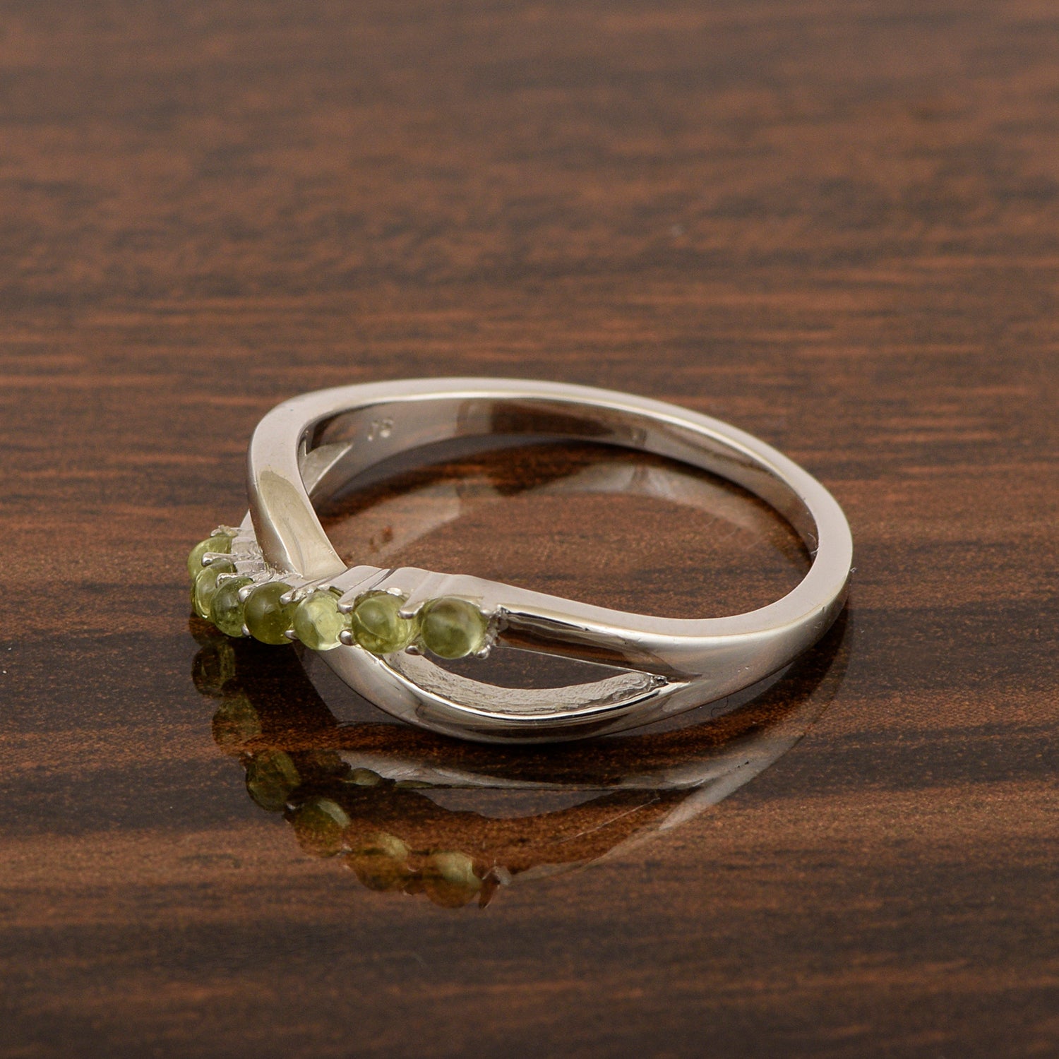 925 Sterling Silver Eternity Round 0.35 Ctw Peridot Women Rings - Kimaya INC