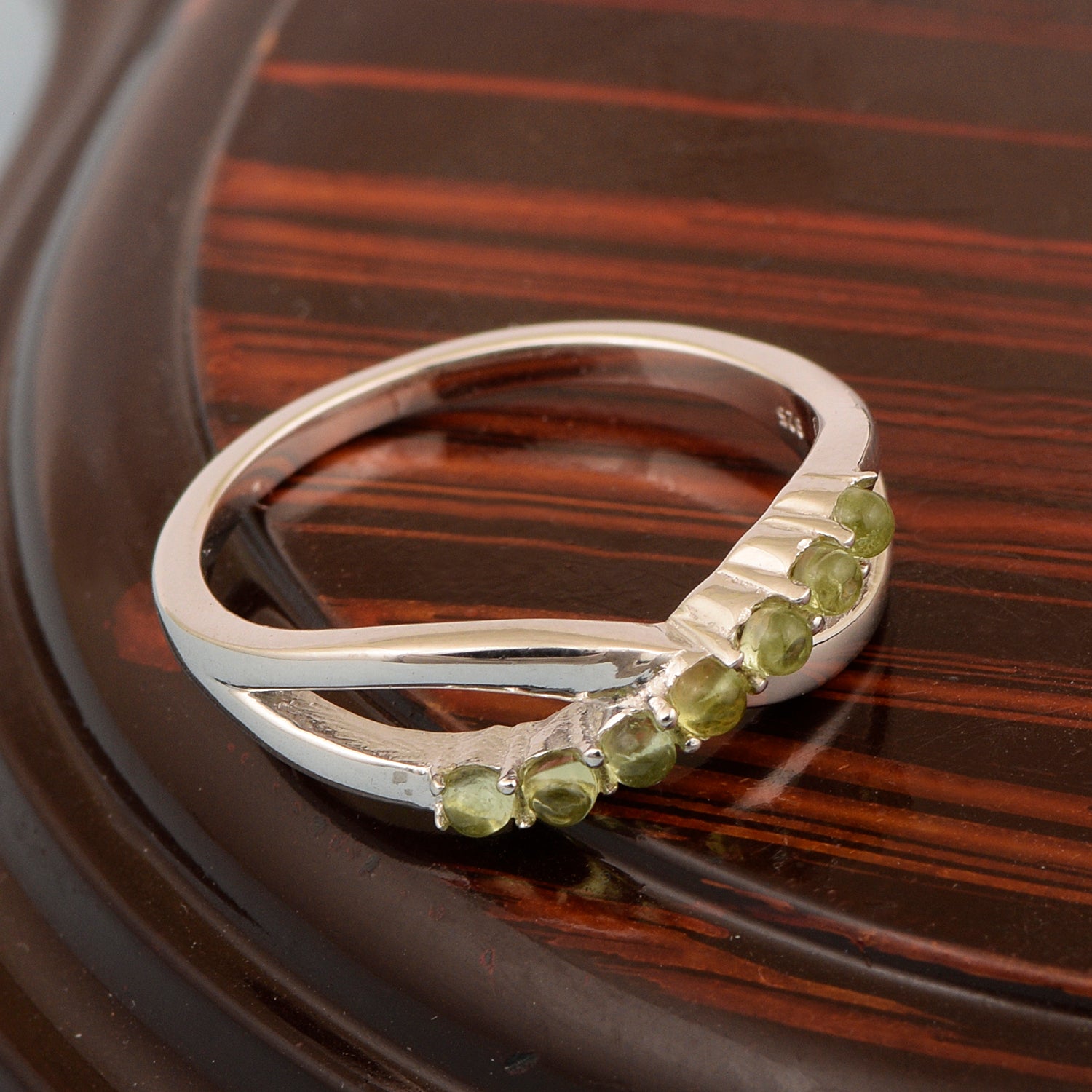925 Sterling Silver Eternity Round 0.35 Ctw Peridot Women Rings - Kimaya INC