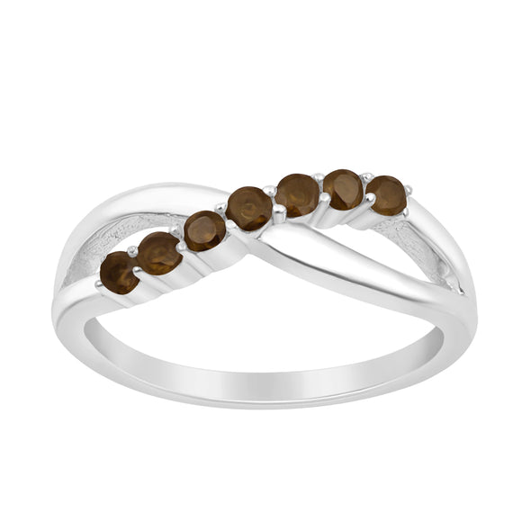 925 Sterling Silver Eternity Round 0.35 Ctw Smoky Quartz Women Rings - Kimaya INC