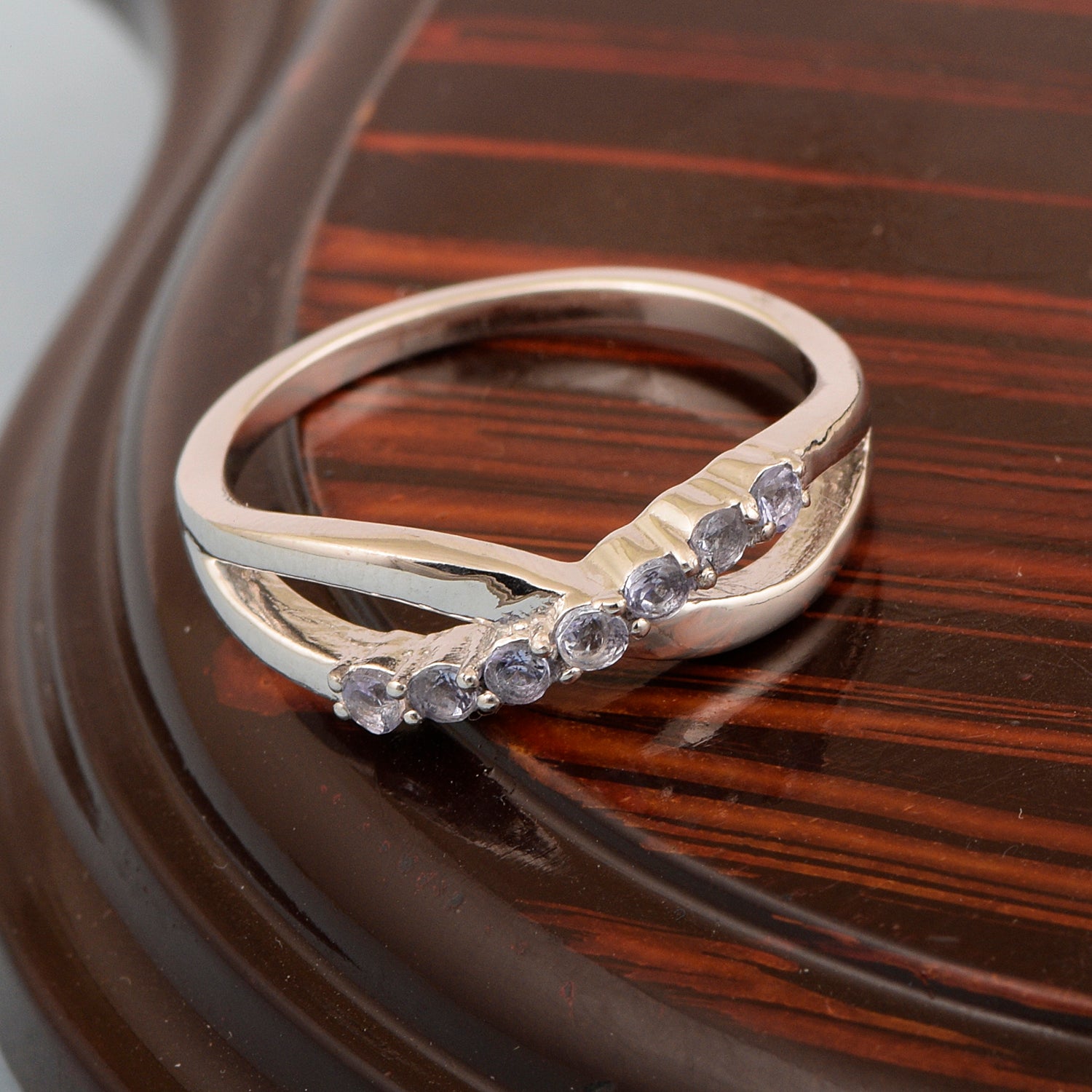 925 Sterling Silver Eternity Round 0.35 Ctw Tanzanite Women Rings - Kimaya INC