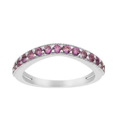 925 Sterling Silver Curve Band Round 0.75 Ctw Amethyst Stacking Ring - Kimaya INC