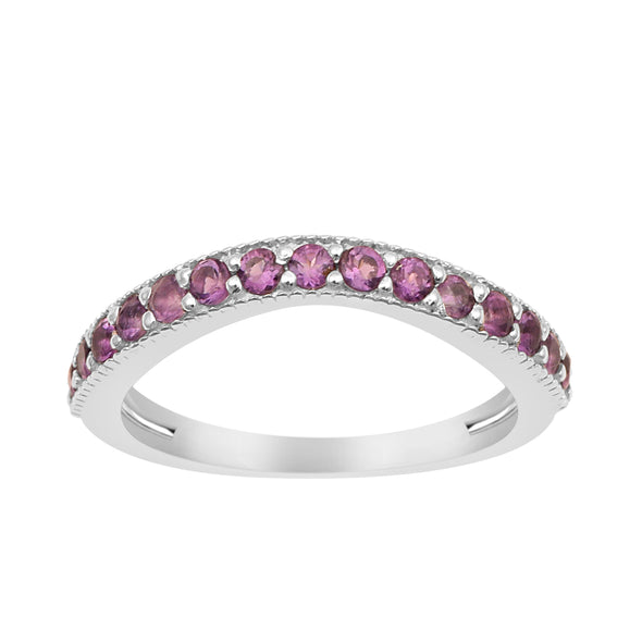 925 Sterling Silver Curve Band Round 0.75 Ctw Amethyst Stacking Ring - Kimaya INC