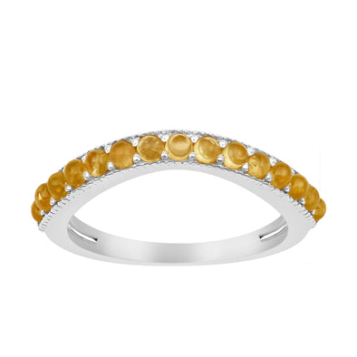 925 Sterling Silver Curve Band Round 0.75 Ctw Citrine Stacking Ring - Kimaya INC