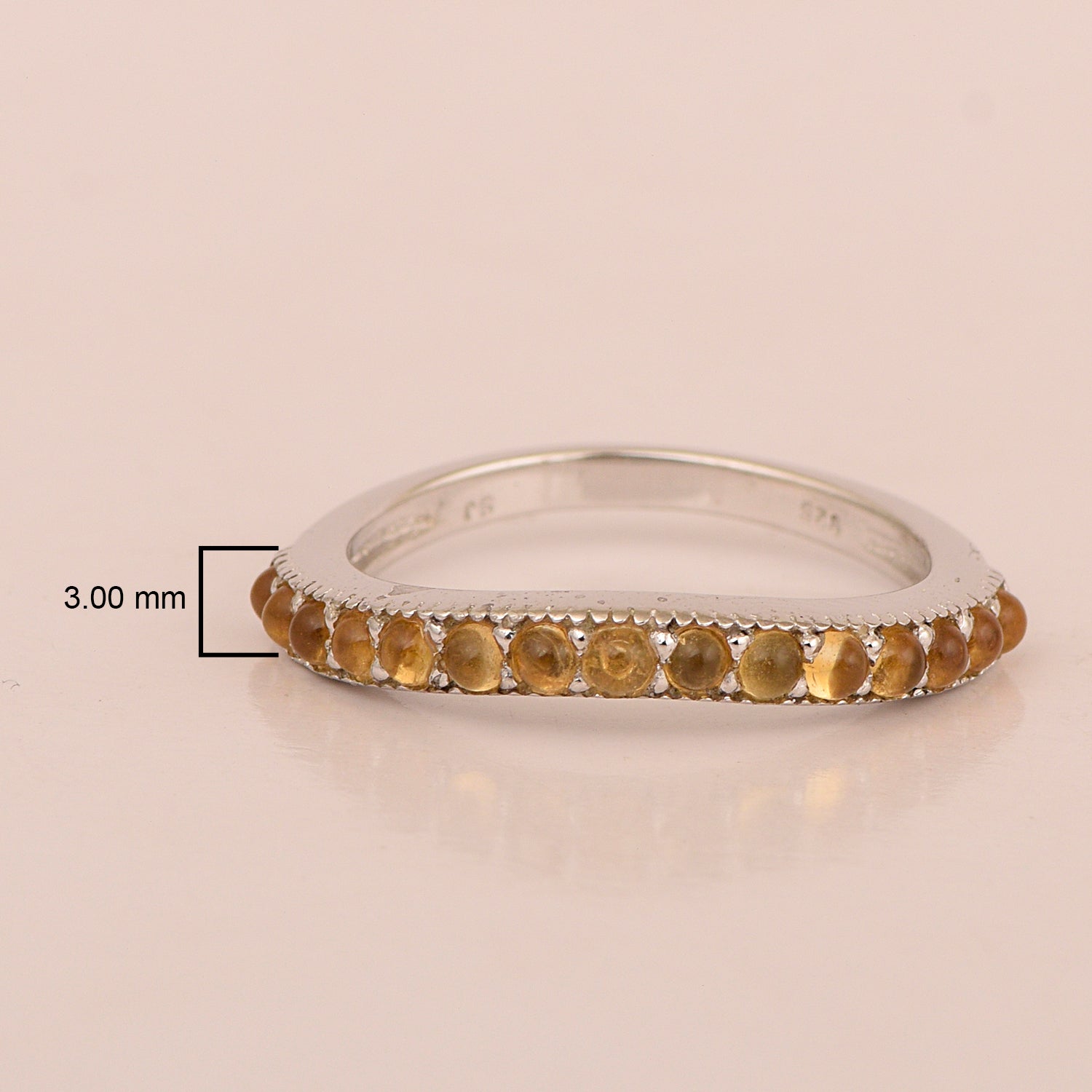 925 Sterling Silver Curve Band Round 0.75 Ctw Citrine Stacking Ring - Kimaya INC
