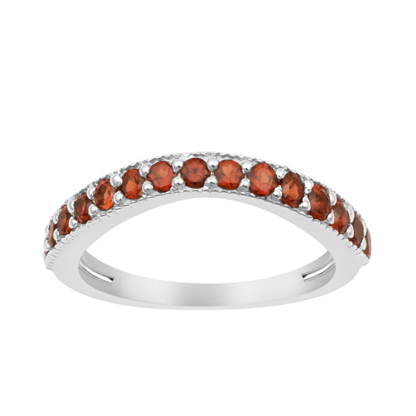925 Sterling Silver Curve Band Round 0.75 Ctw Garnet Stacking Ring - Kimaya INC