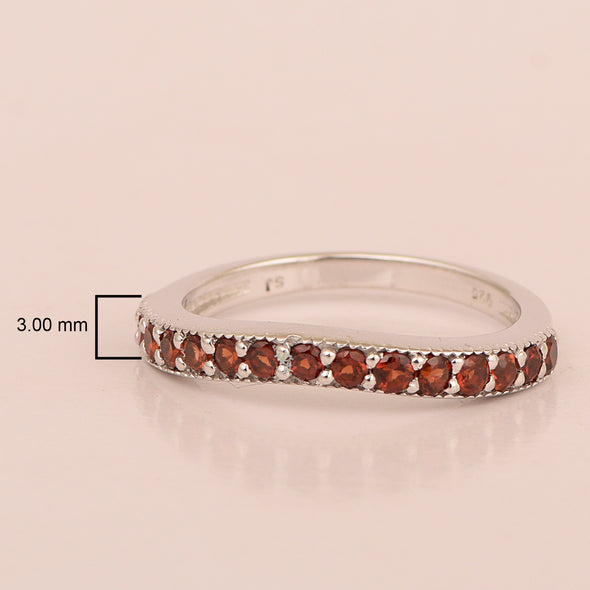 925 Sterling Silver Curve Band Round 0.75 Ctw Garnet Stacking Ring - Kimaya INC