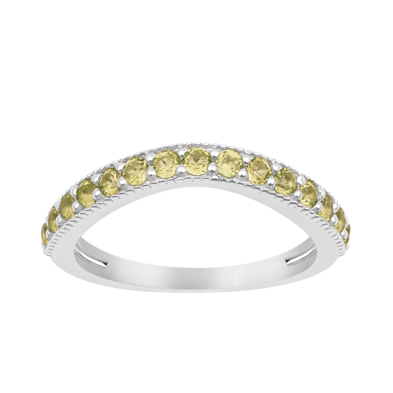 925 Sterling Silver Curve Band Round 0.75 Ctw Peridot Stacking Ring - Kimaya INC