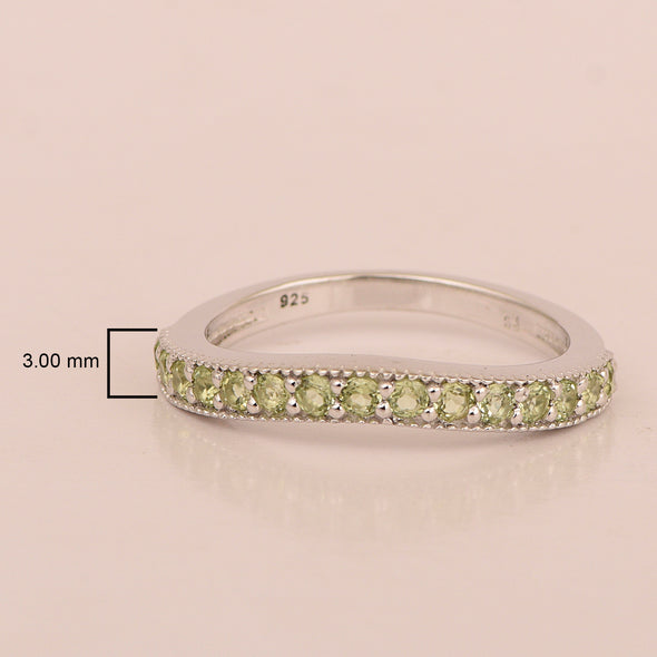 925 Sterling Silver Curve Band Round 0.75 Ctw Peridot Stacking Ring - Kimaya INC
