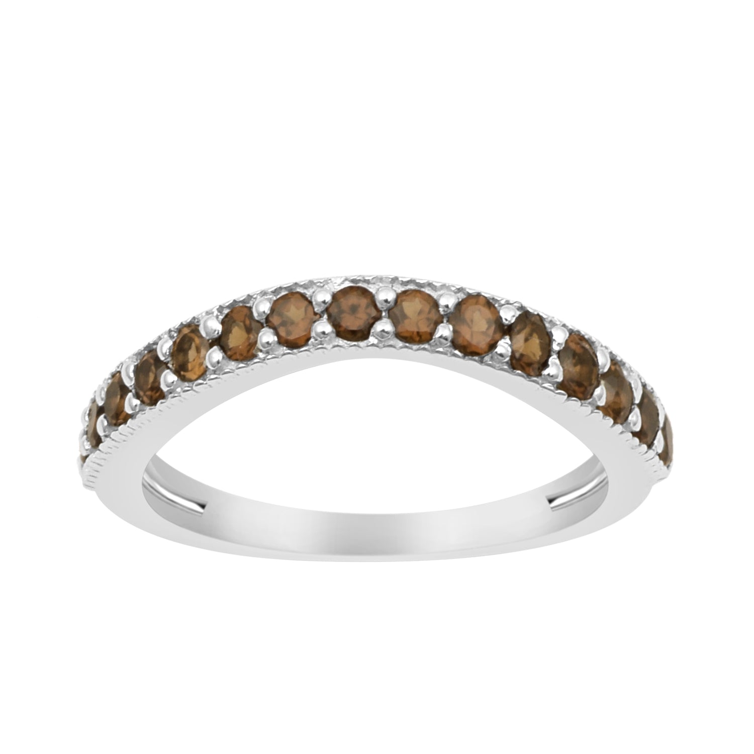 925 Sterling Silver Curve Band Round 0.75 Ctw Smoky Quartz Stacking Ring - Kimaya INC