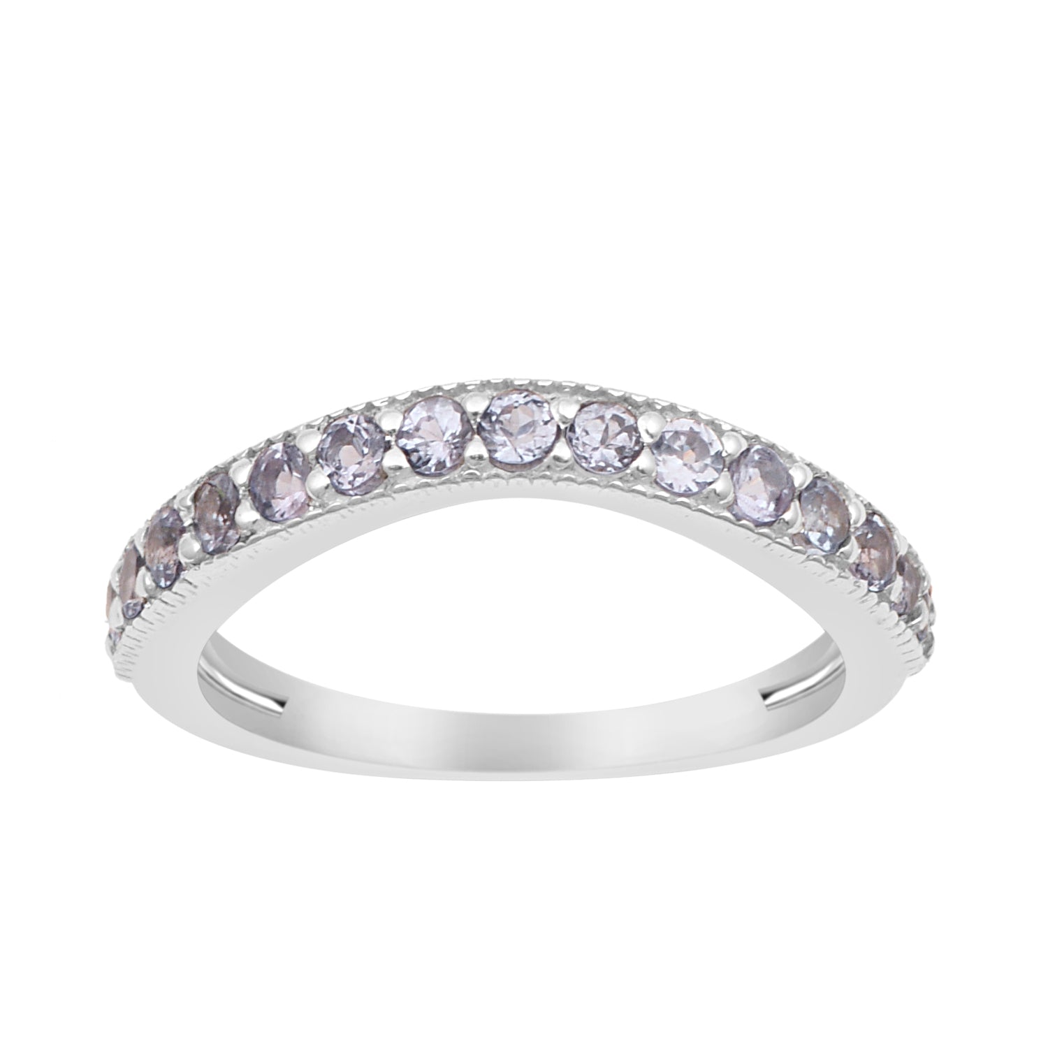 925 Sterling Silver Curve Band Round 0.75 Ctw Tanzanite Stacking Ring - Kimaya INC