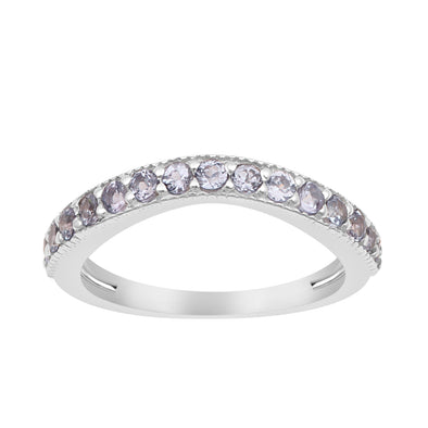 925 Sterling Silver Curve Band Round 0.75 Ctw Tanzanite Stacking Ring - Kimaya INC