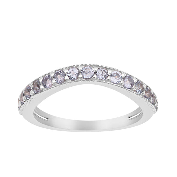 925 Sterling Silver Curve Band Round 0.75 Ctw Tanzanite Stacking Ring - Kimaya INC