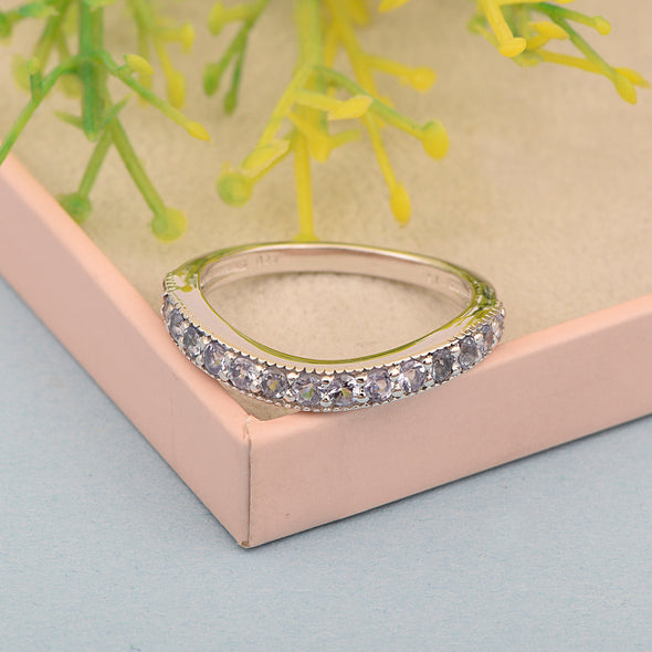 925 Sterling Silver Curve Band Round 0.75 Ctw Tanzanite Stacking Ring - Kimaya INC