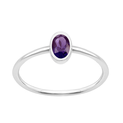 Oval Cut 5X3MM Bezel Set Amethyst 925 Sterling Silver Women Stacking Ring - Kimaya INC