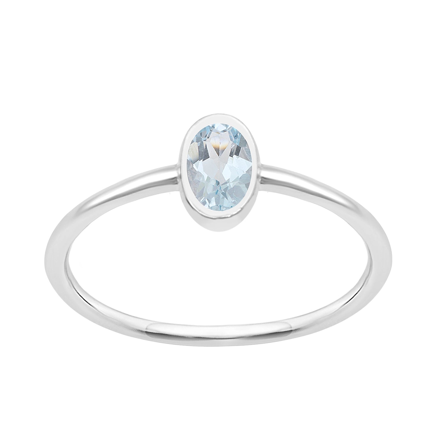 Oval Cut 5X3MM Bezel Set Aquamarine 925 Sterling Silver Women Stacking Ring - Kimaya INC