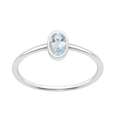 Oval Cut 5X3MM Bezel Set Aquamarine 925 Sterling Silver Women Stacking Ring - Kimaya INC
