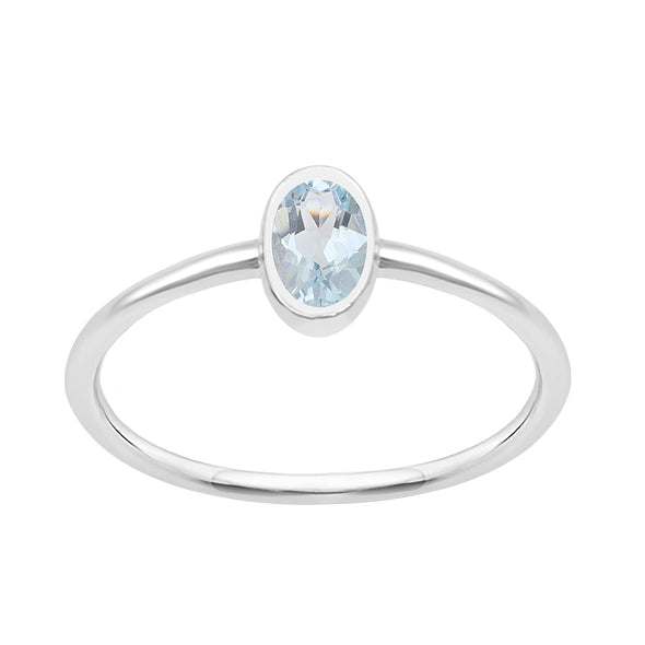 Oval Cut 5X3MM Bezel Set Aquamarine 925 Sterling Silver Women Stacking Ring - Kimaya INC