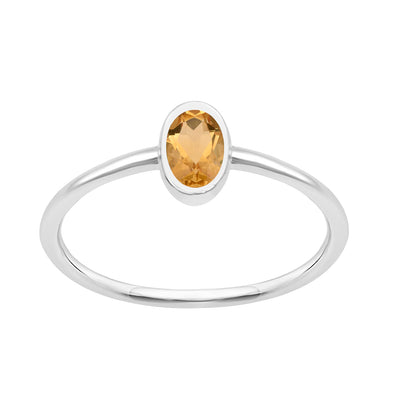 Oval Cut 5X3MM Bezel Set Citrine 925 Sterling Silver Women Stacking Ring - Kimaya INC