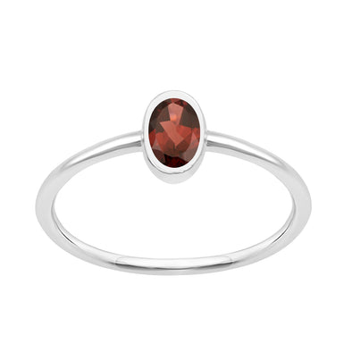Oval Cut 5X3MM Bezel Set Garnet 925 Sterling Silver Women Stacking Ring - Kimaya INC