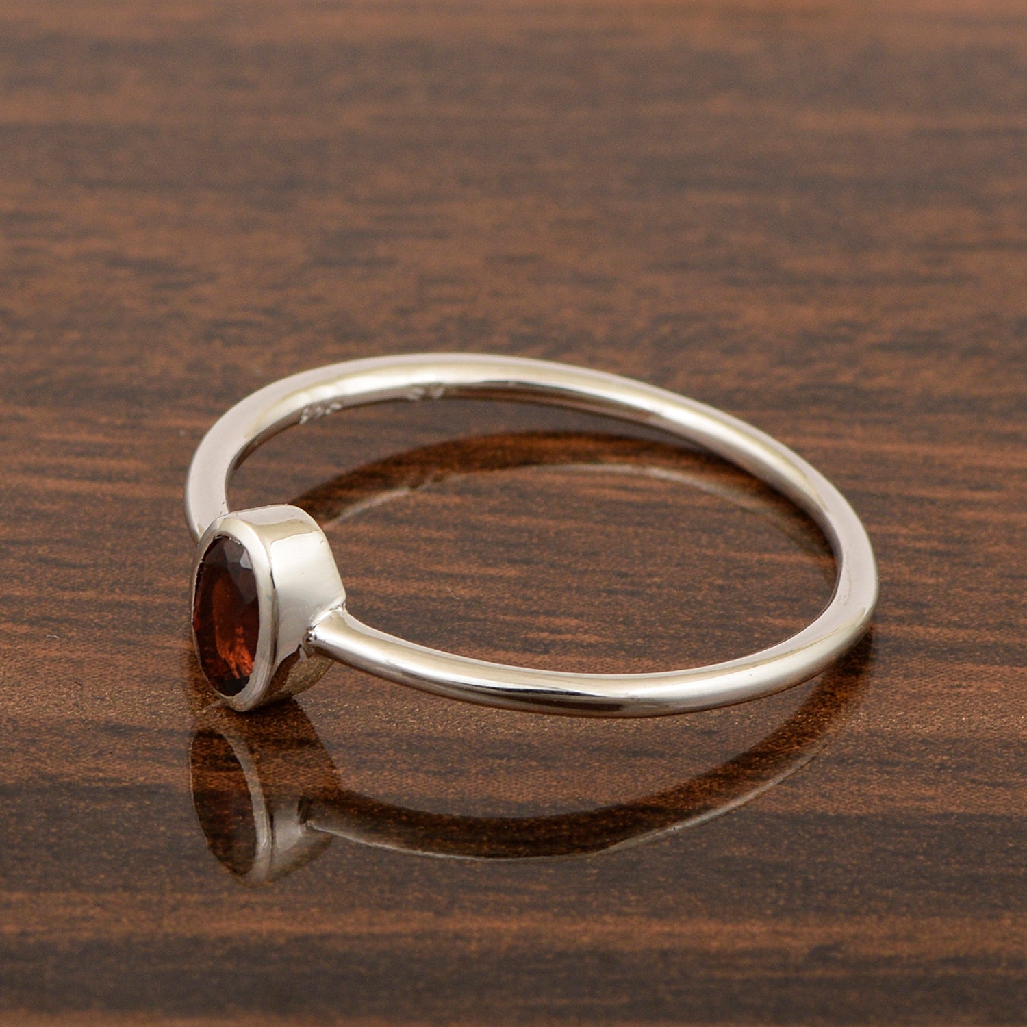 Oval Cut 5X3MM Bezel Set Garnet 925 Sterling Silver Women Stacking Ring - Kimaya INC