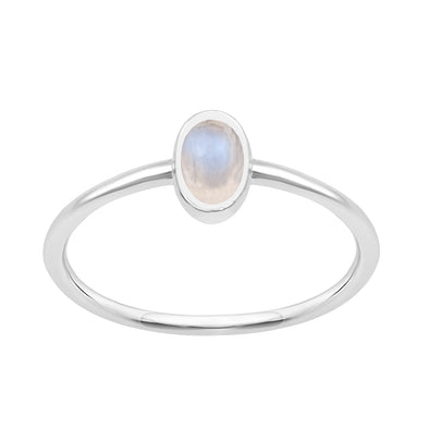 Oval Cut 5X3MM Bezel Set Moonstone 925 Sterling Silver Women Stacking Ring - Kimaya INC