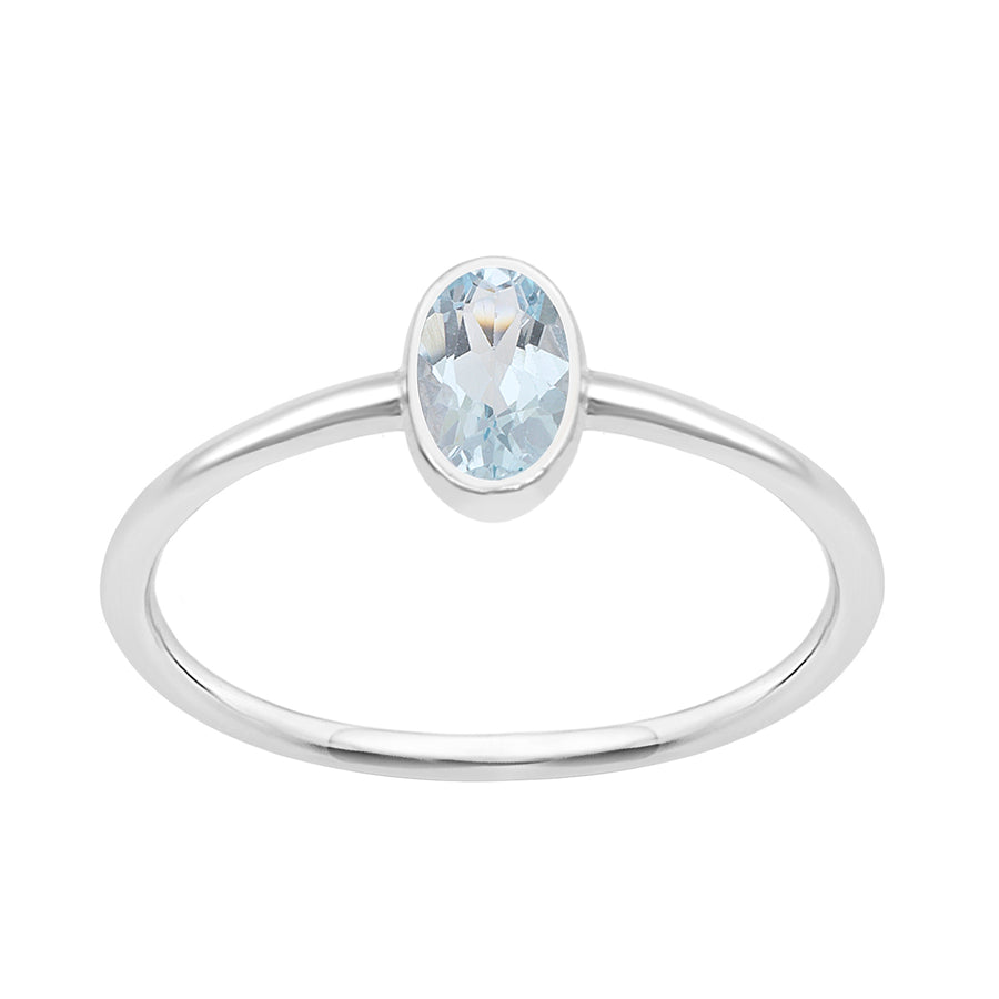 Aquamarine Bezel Set Solitaire Ring -Sterling Silver