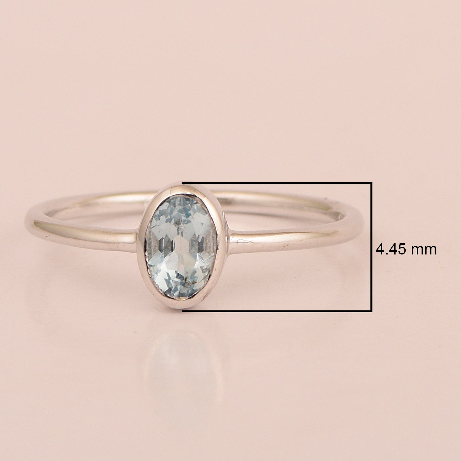 Stackable Oval 0.20 Ctw Aquamarine Bezel Set 925 Sterling Silver Stacking Rings - Kimaya INC
