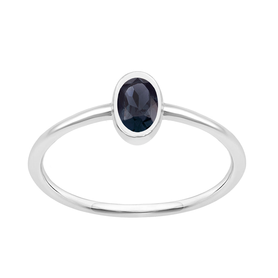 Blue Sapphire Bezel Set Solitaire Ring -Sterling Silver