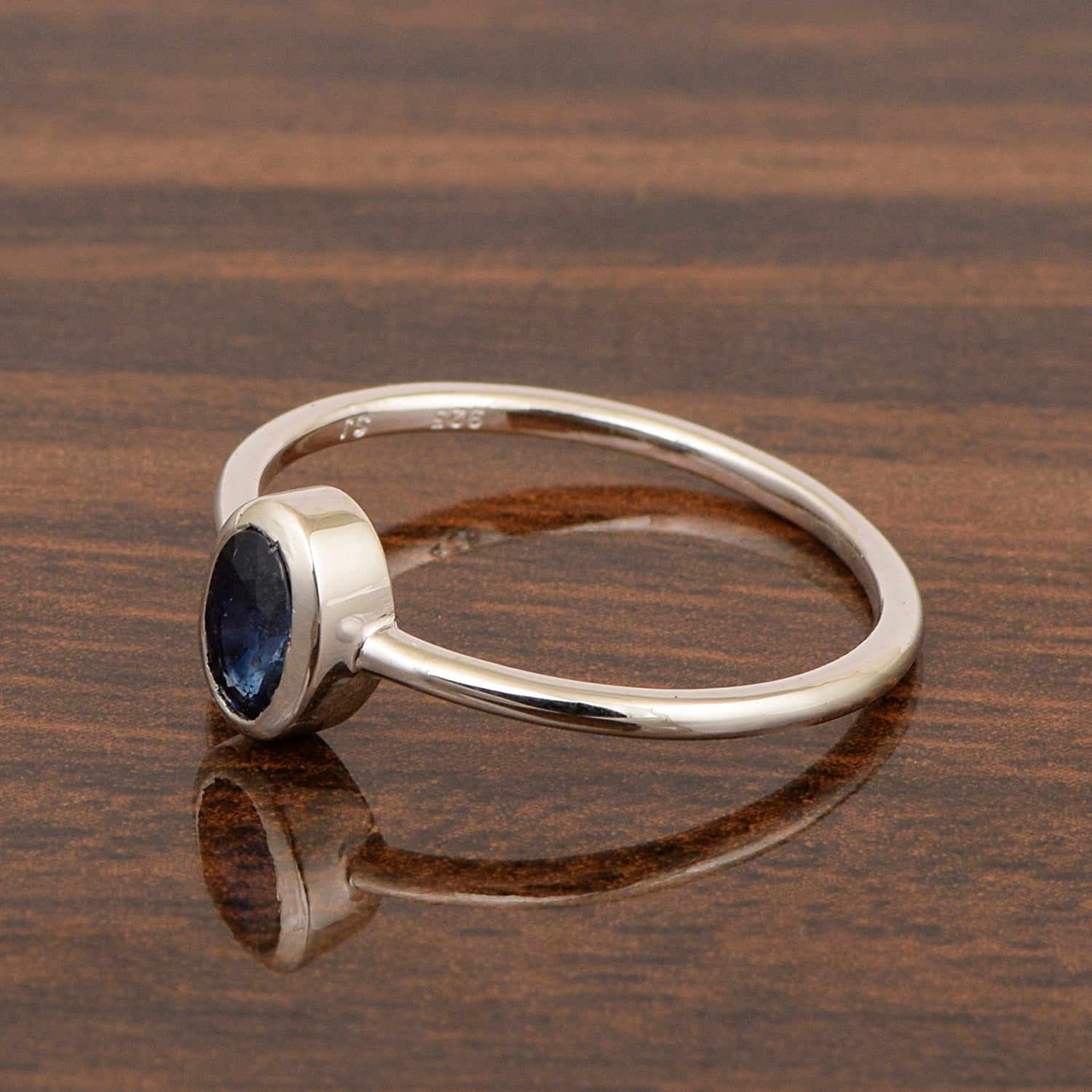 Stackable Oval 0.20 Ctw Blue Sapphire Bezel Set 925 Sterling Silver Stacking Rings - Kimaya INC