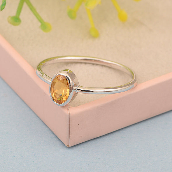 Stackable Oval 0.20 Ctw Citrine Bezel Set 925 Sterling Silver Stacking Rings - Kimaya INC