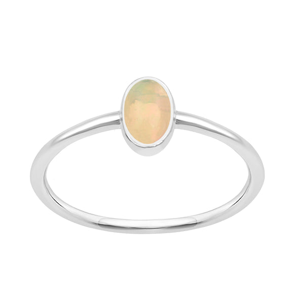 Stackable Oval 0.20 Ctw Opal Bezel Set 925 Sterling Silver Stacking Rings - Kimaya INC