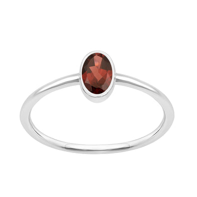Stackable Oval 0.20 Ctw Garnet Bezel Set 925 Sterling Silver Stacking Rings - Kimaya INC