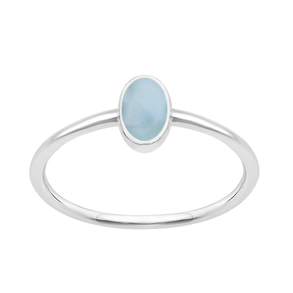 Stackable Oval 0.20 Ctw Larimar Bezel Set 925 Sterling Silver Stacking Rings - Kimaya INC