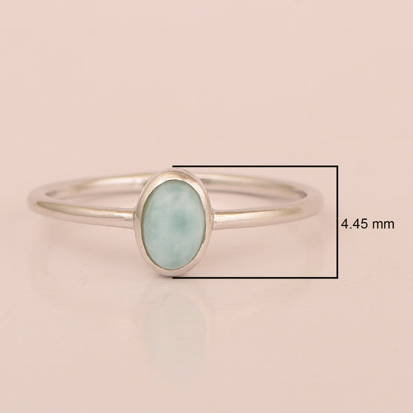 Stackable Oval 0.20 Ctw Larimar Bezel Set 925 Sterling Silver Stacking Rings - Kimaya INC