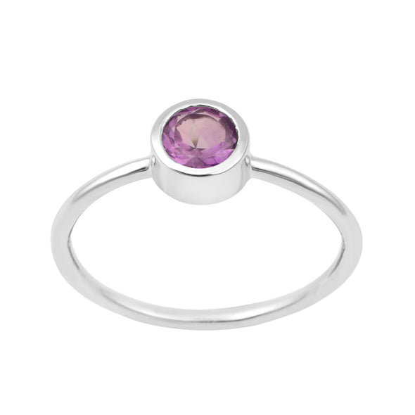925 Sterling Silver Round 5mm 0.30 Ctw Amethyst Women Engagement Ring - Kimaya INC