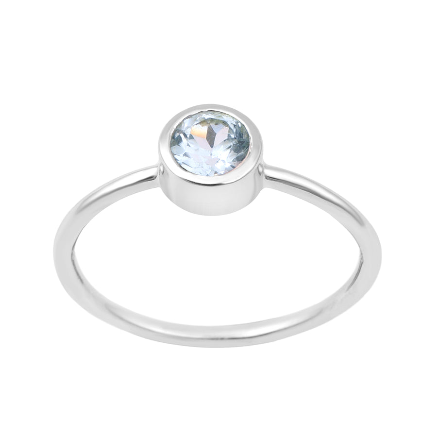 Swiss Blue Topaz Minimalist Bezel Set Solitaire Ring - Sterling Silver
