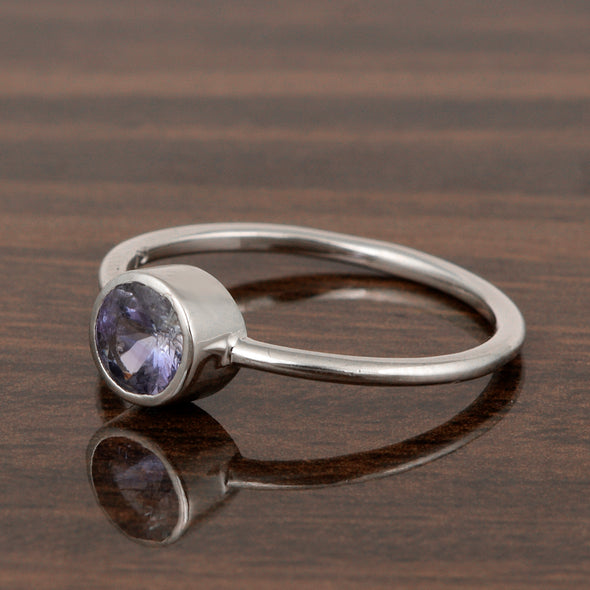 925 Sterling Silver Round 5mm 0.30 Ctw Tanzanite Women Engagement Ring - Kimaya INC