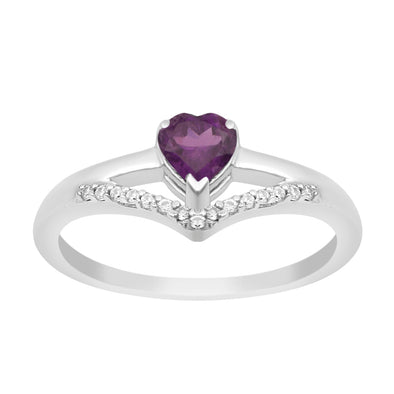 Sterling Silver Love Heart Cut 5MM Amethyst Engagement Rings - Kimaya INC
