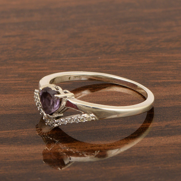 Sterling Silver Love Heart Cut 5MM Amethyst Engagement Rings - Kimaya INC