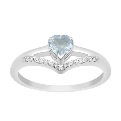 Sterling Silver Love Heart Cut 5MM Aquamarine Engagement Rings - Kimaya INC