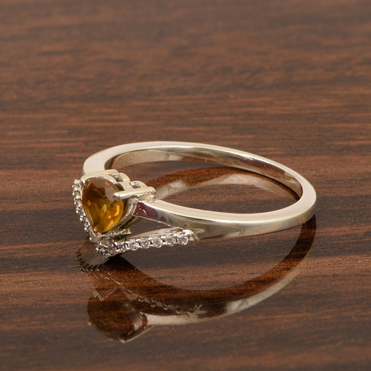 Sterling Silver Love Heart Cut 5MM Citrine Engagement Rings - Kimaya INC