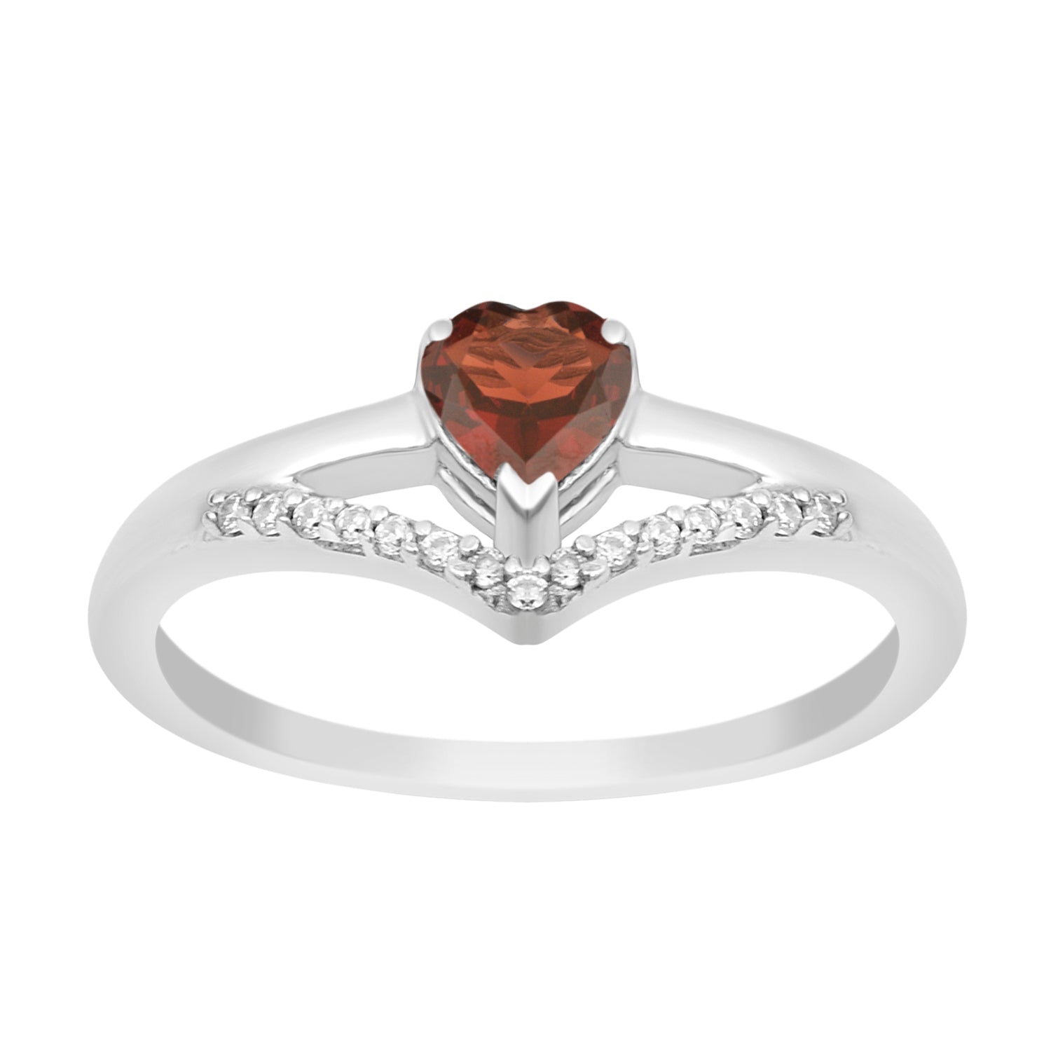 Sterling Silver Love Heart Cut 5MM Garnet Engagement Rings - Kimaya INC