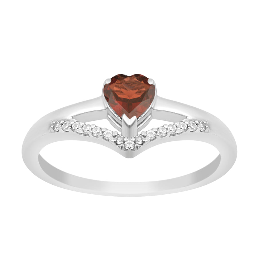 Garnet Heart Solitaire Ring - Sterling Silver