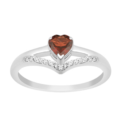 Sterling Silver Love Heart Cut 5MM Garnet Engagement Rings - Kimaya INC