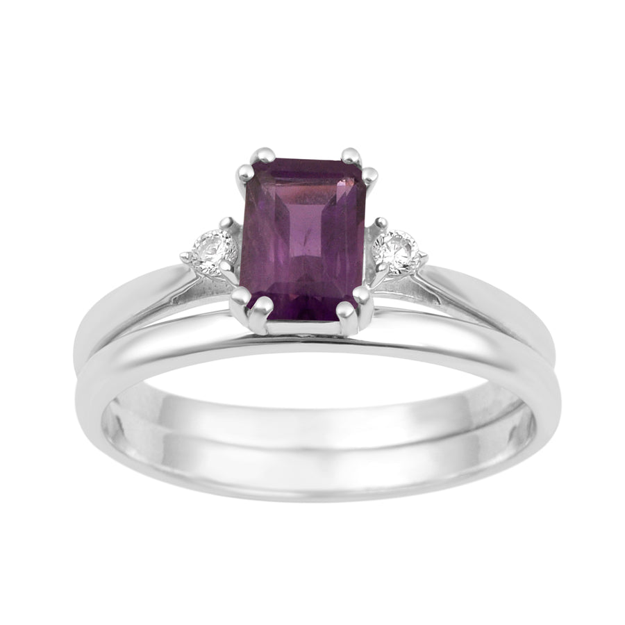 Amethyst Dual Band Women Ring - Sterling Silver